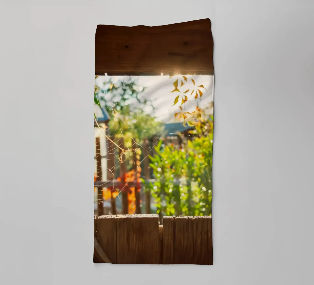 View through the spider's web into the golden autumn towel by Natur Wandbild — Orte für die Seele