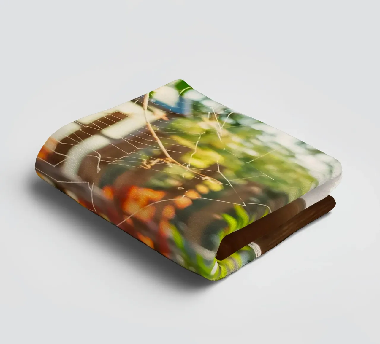 View through the spider's web into the golden autumn towel by Natur Wandbild — Orte für die Seele