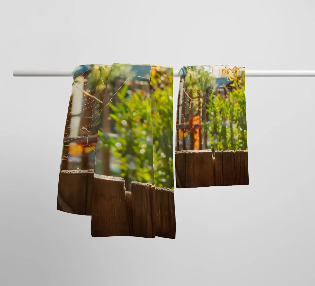 View through the spider's web into the golden autumn towel by Natur Wandbild — Orte für die Seele