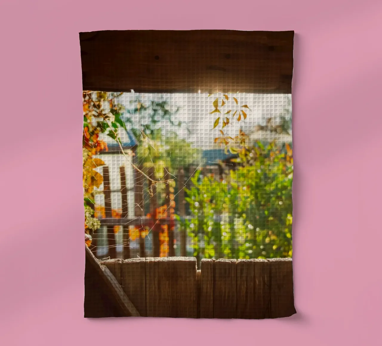 Vue sur l'automne doré à travers une toile d'araignée torchon de Natur Wandbild — Orte für die Seele