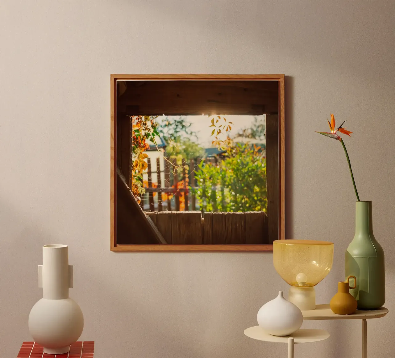 Vue sur l'automne doré à travers une toile d'araignée alu dibond de Natur Wandbild — Orte für die Seele