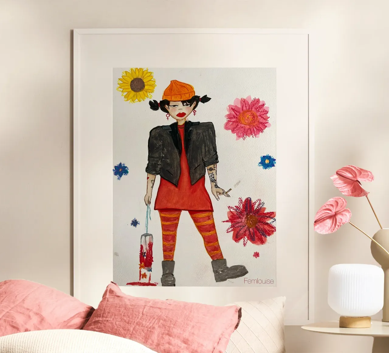 All grown up - Spinelli poster con telaio in legno da Femlouise.illustrations