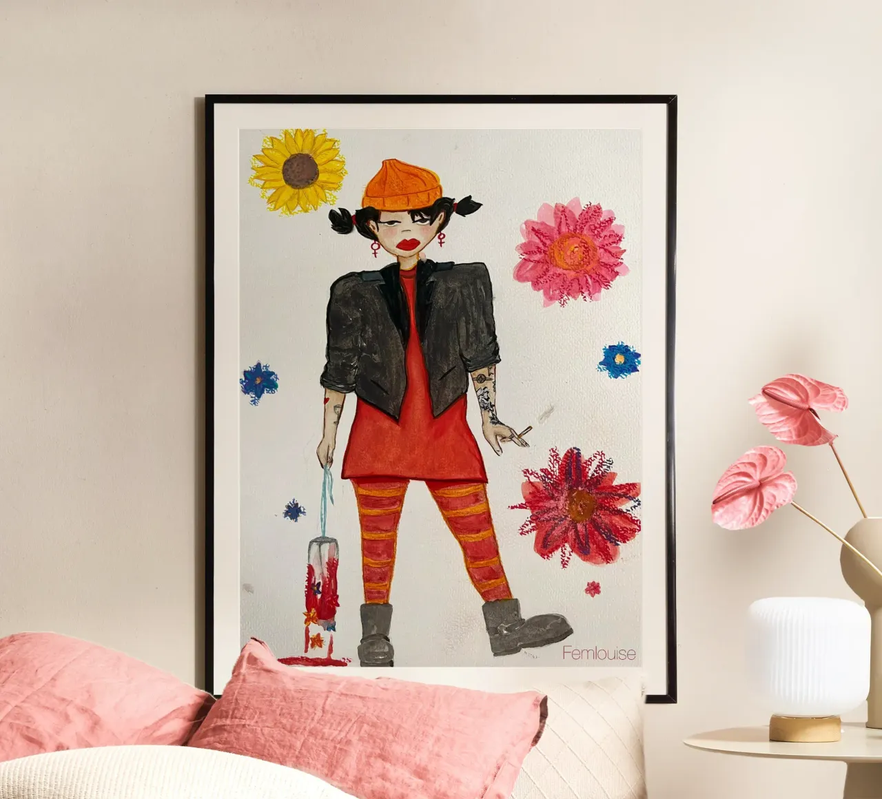 All grown up - Spinelli poster con telaio in legno da Femlouise.illustrations