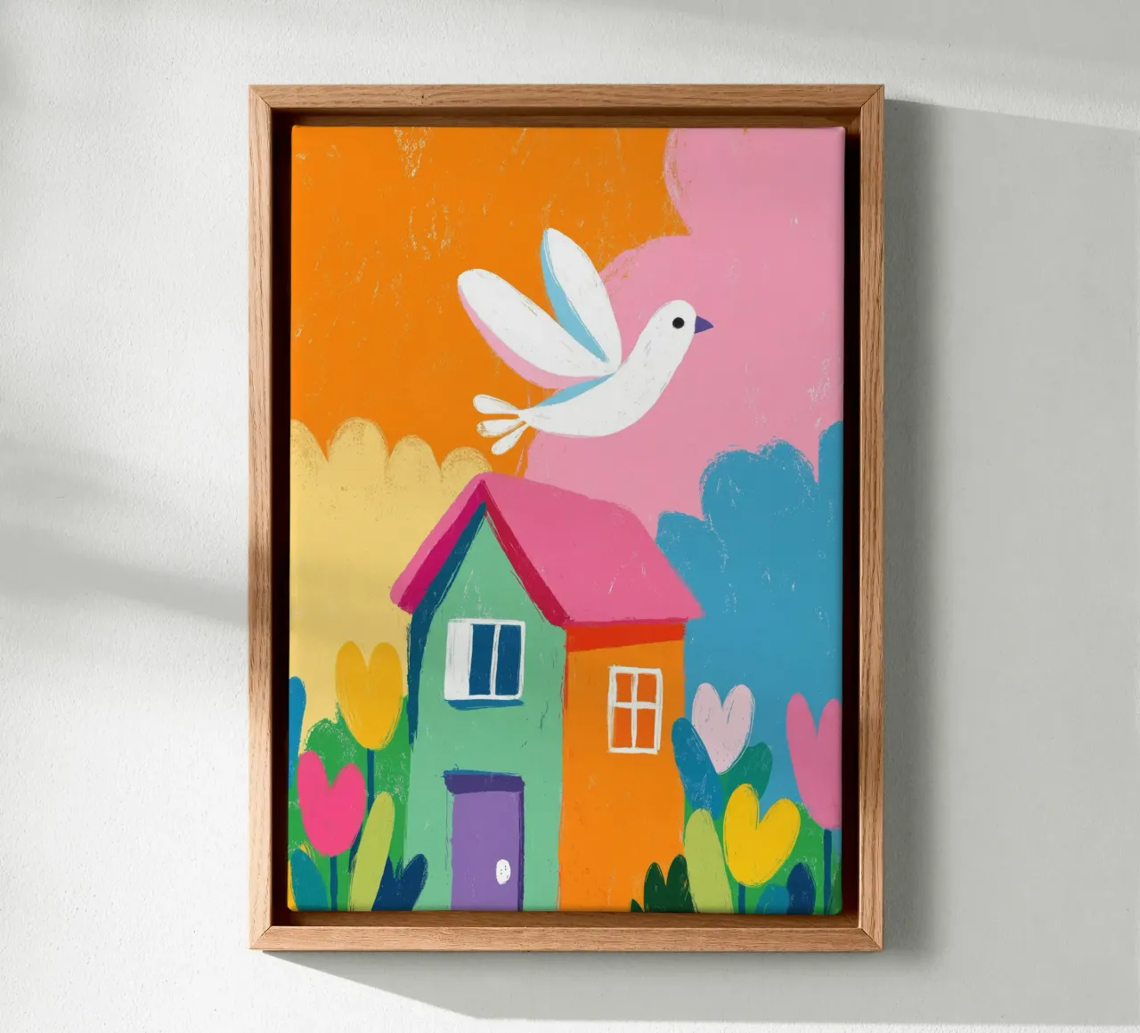 The Happy Little House canvas with Floater frame by Kiara