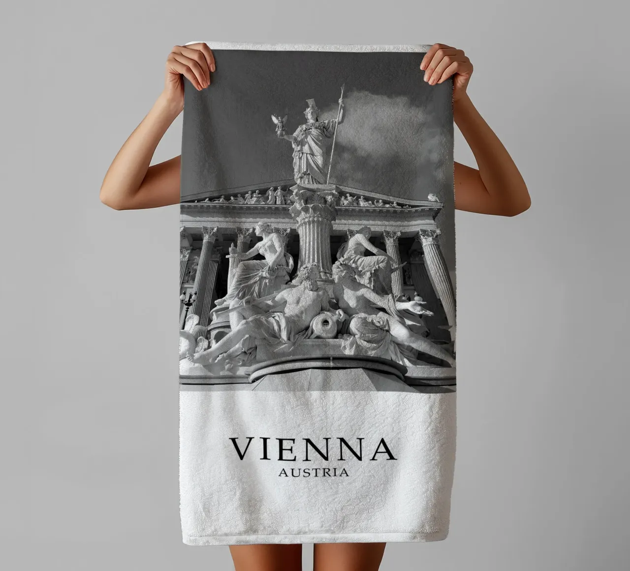Vienna Austria Architecture Scene Grayscale towel by Charnwood Prints