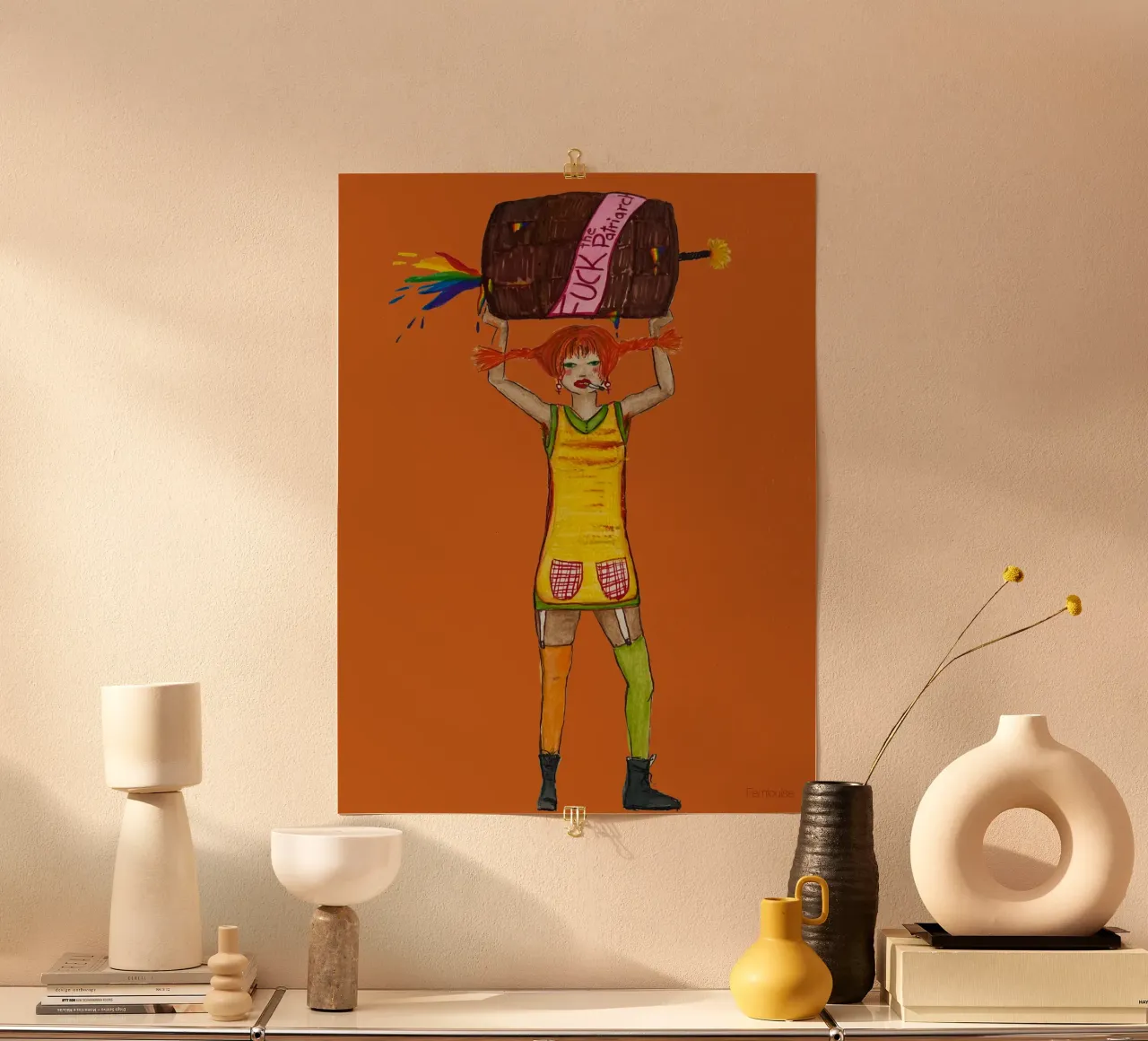 All grown up - Pippi poster con telaio in alluminio da Femlouise.illustrations
