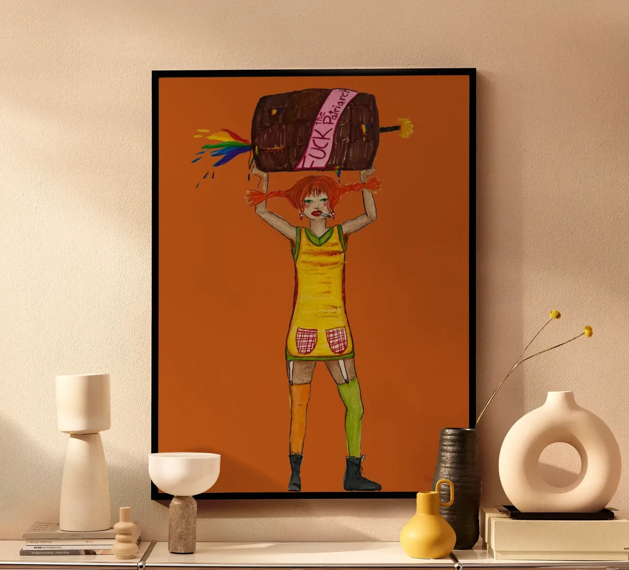 All grown up - Pippi poster con telaio in alluminio da Femlouise.illustrations