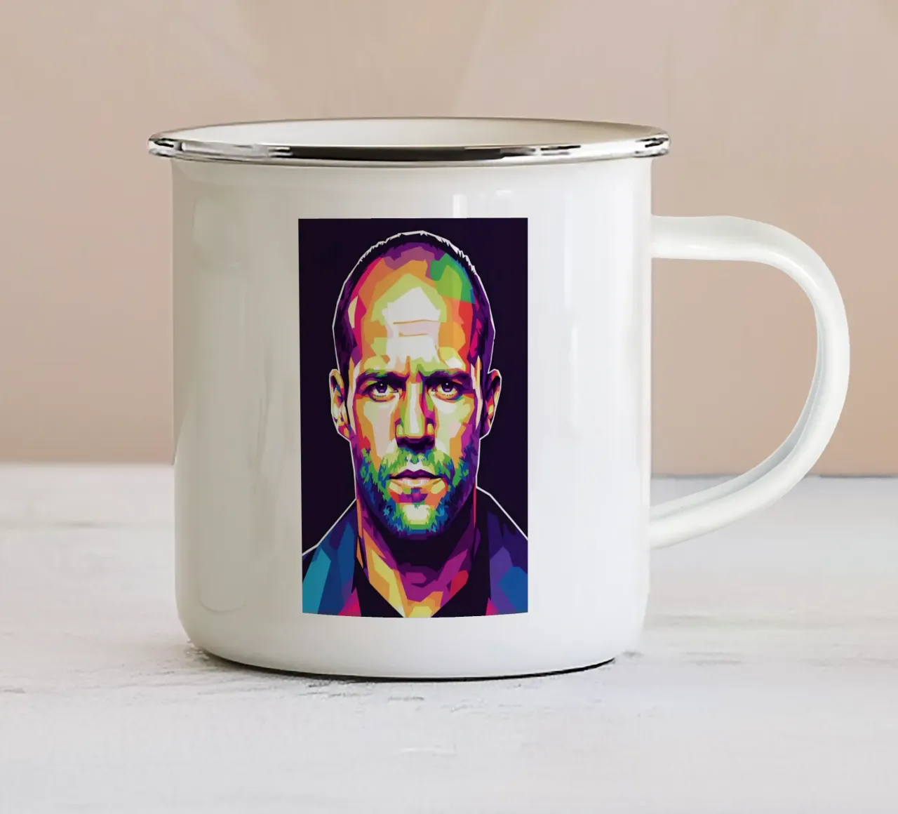 Ritratto pop art di Jason Statham tazza in smalto da Hantamrata