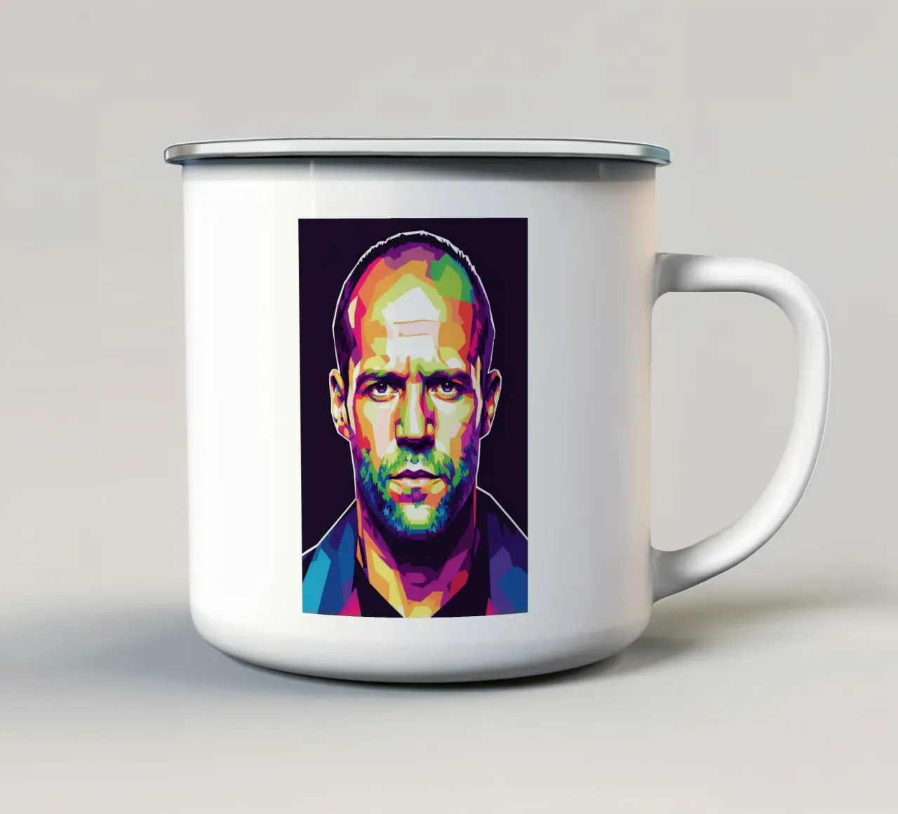 Ritratto pop art di Jason Statham tazza in smalto da Hantamrata