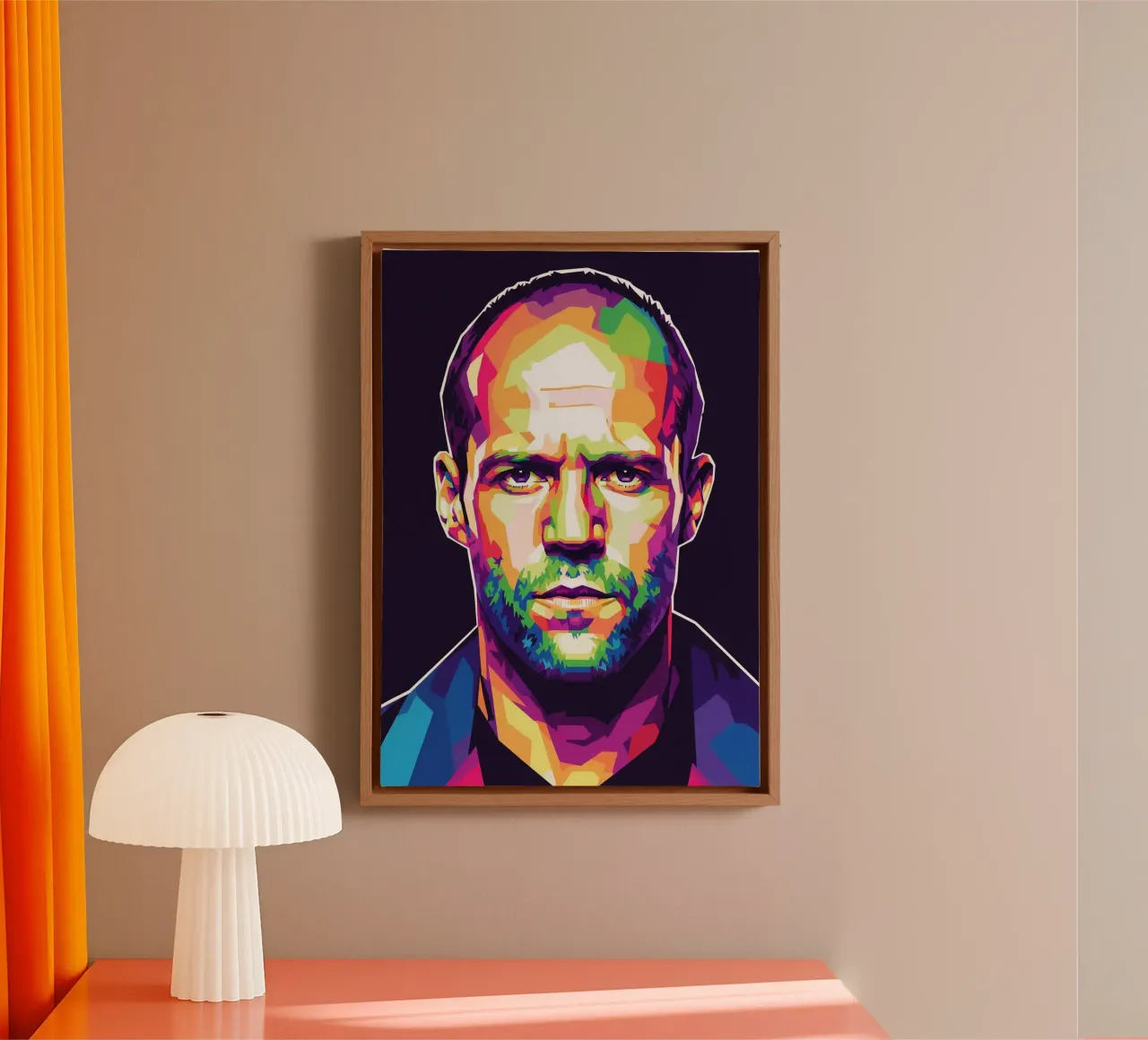 Ritratto pop art di Jason Statham tela con Cornice a cassetta da Hantamrata