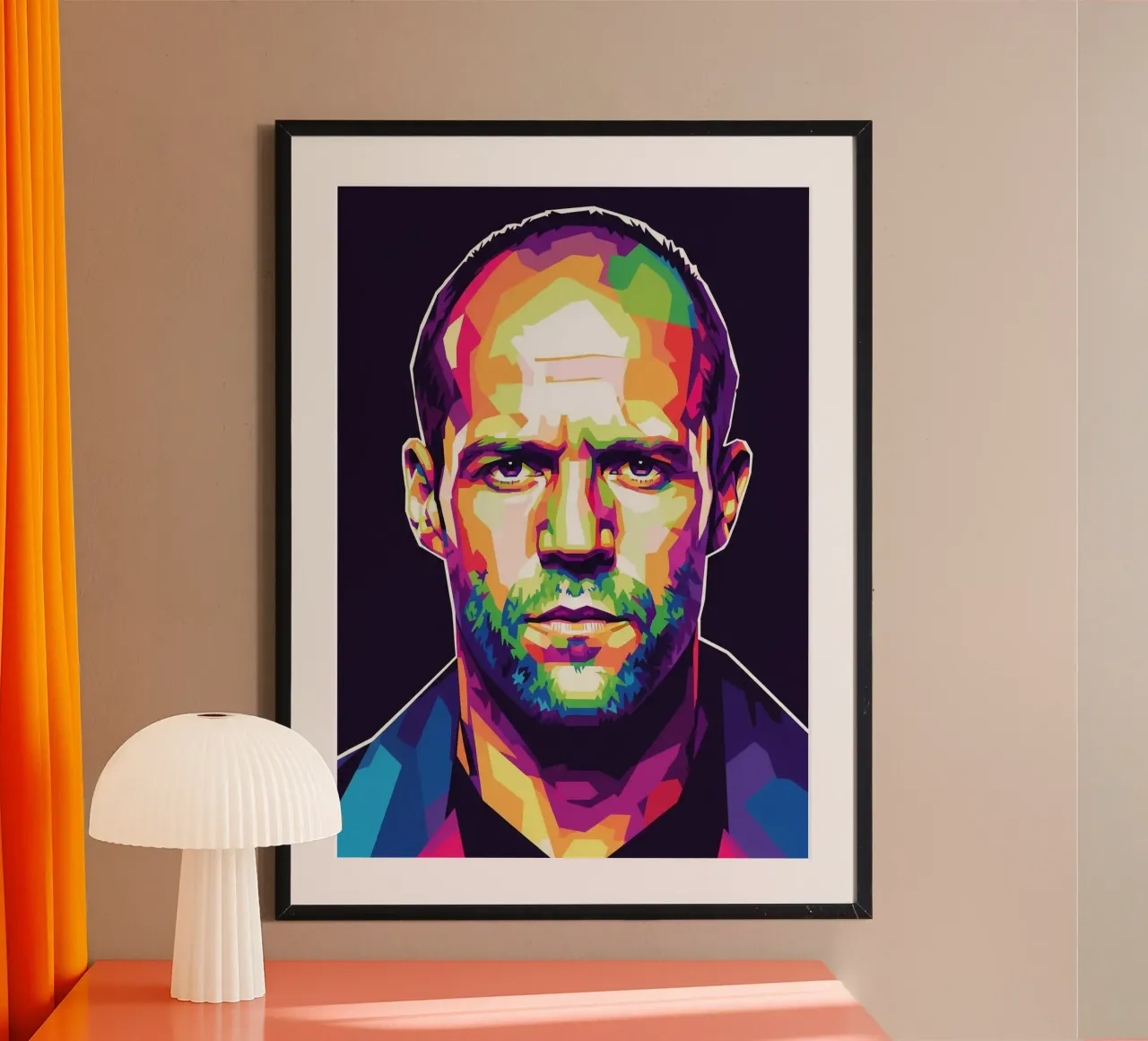 Ritratto pop art di Jason Statham poster con telaio in alluminio da Hantamrata