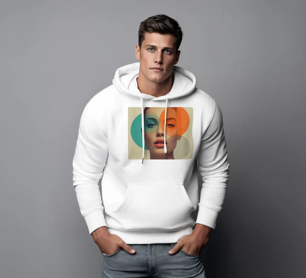 Volto di donna con sovrapposizione di cerchi colorati traslucidi felpa con cappuccio da DesignDoodle