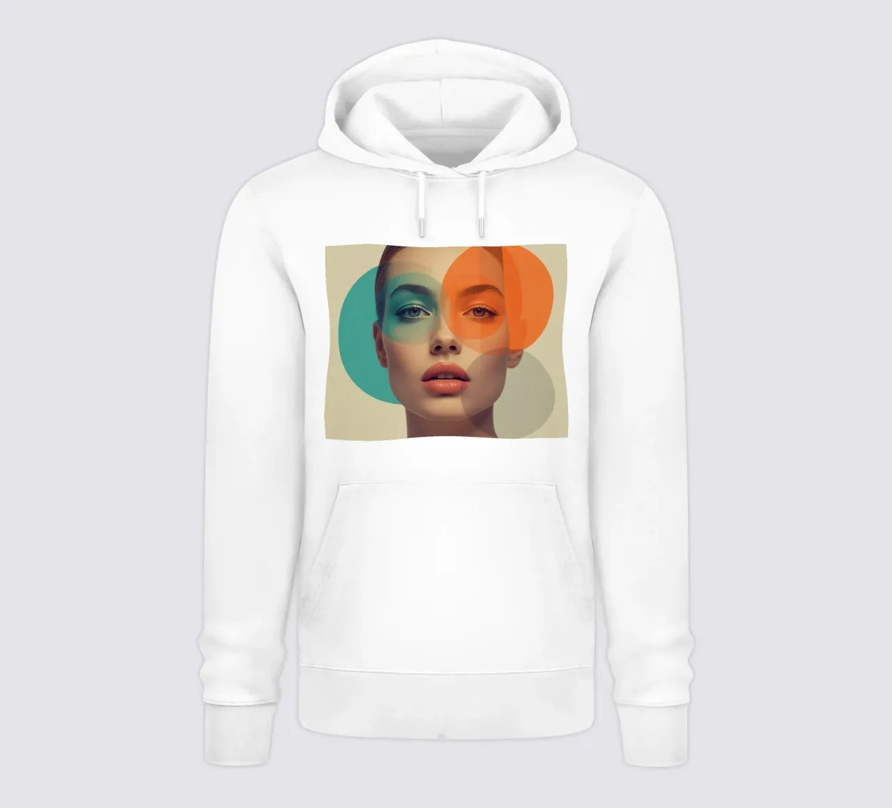 Volto di donna con sovrapposizione di cerchi colorati traslucidi felpa con cappuccio da DesignDoodle