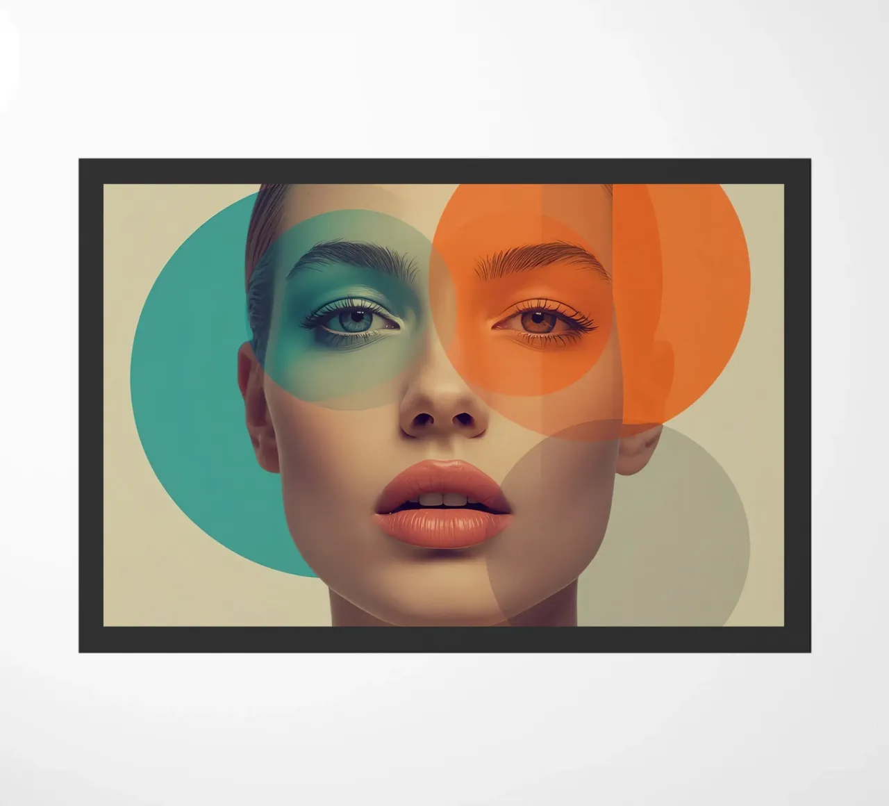 Woman's Face with Translucent Colored Circles Overlay doormat by DesignDoodle