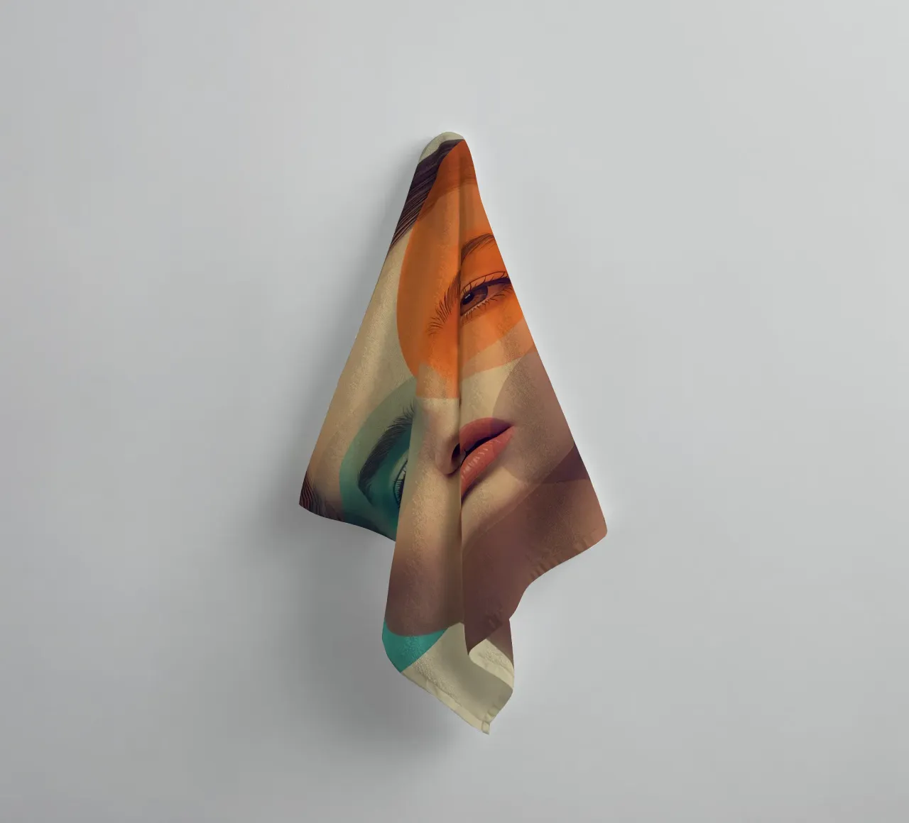 Woman's Face with Translucent Colored Circles Overlay towel by DesignDoodle