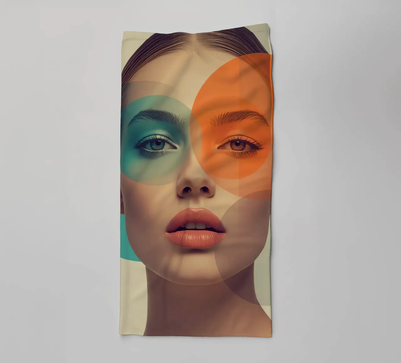 Woman's Face with Translucent Colored Circles Overlay towel by DesignDoodle