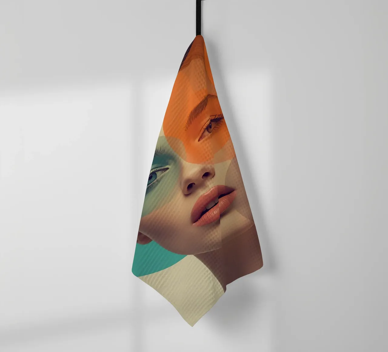 Woman's Face with Translucent Colored Circles Overlay tea towel by DesignDoodle