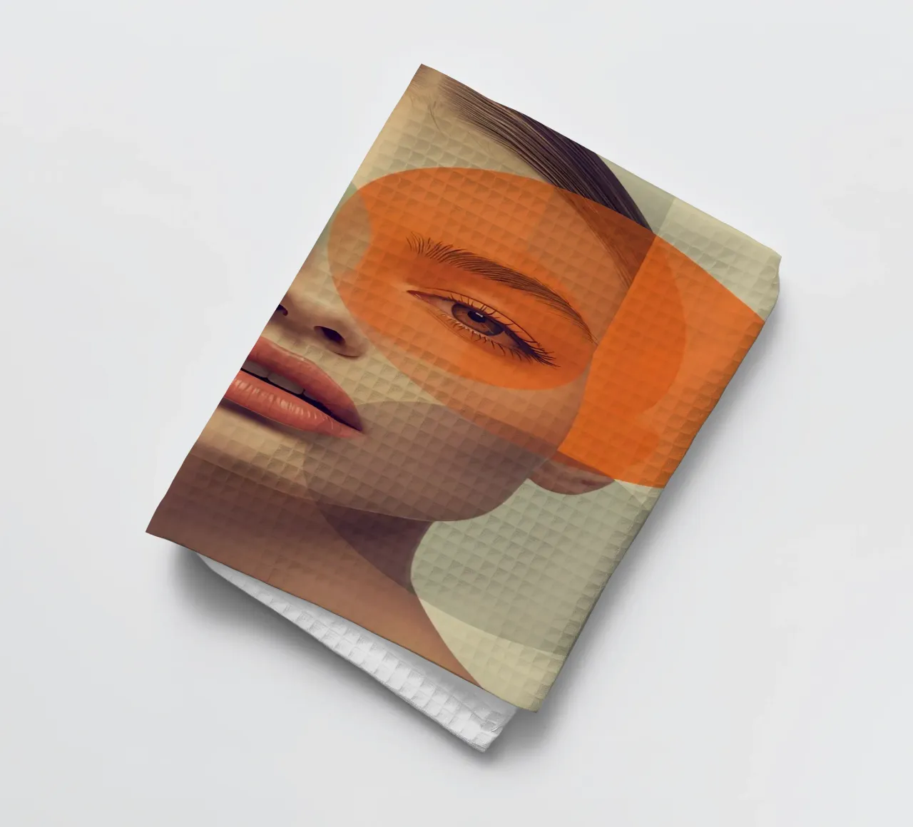Woman's Face with Translucent Colored Circles Overlay tea towel by DesignDoodle