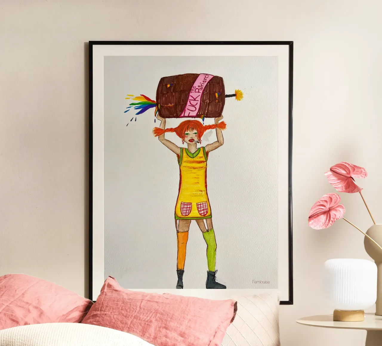 All grown up - Pippi poster con telaio in plastica da Femlouise.illustrations