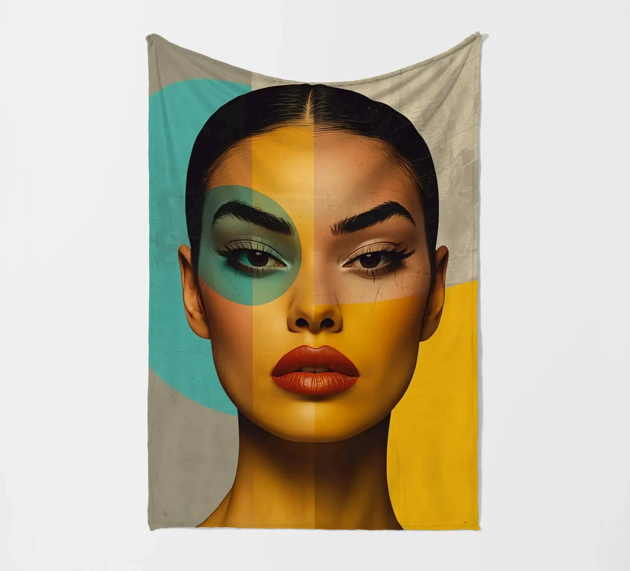 Woman's Portrait with Color Blocks and Geometric Shapes fleece blanket by DesignDoodle