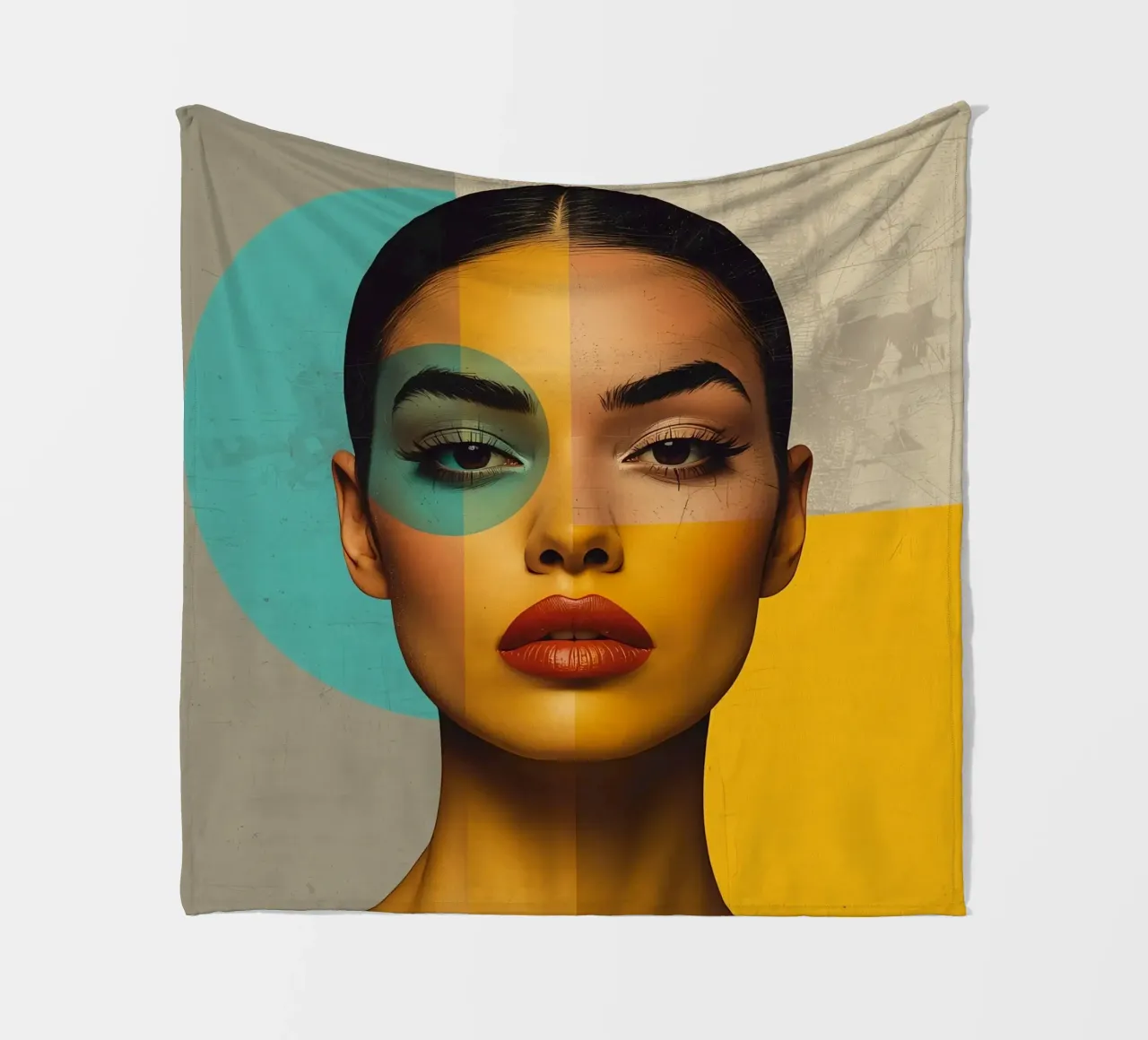 Woman's Portrait with Color Blocks and Geometric Shapes fleece blanket by DesignDoodle