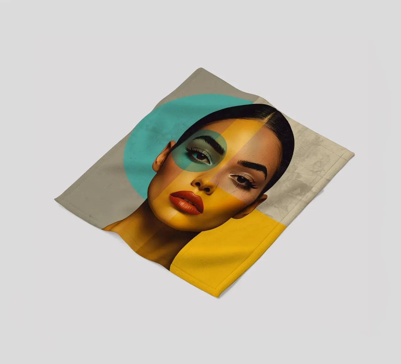 Woman's Portrait with Color Blocks and Geometric Shapes fleece blanket by DesignDoodle