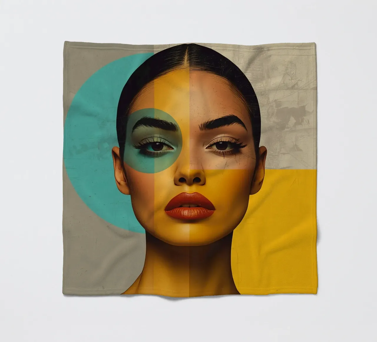 Woman's Portrait with Color Blocks and Geometric Shapes fleece blanket by DesignDoodle