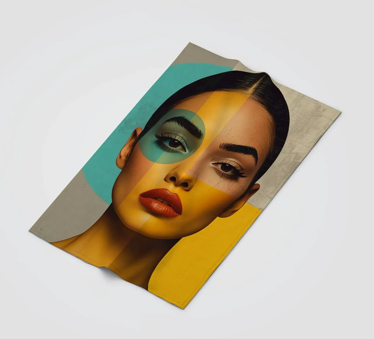 Woman's Portrait with Color Blocks and Geometric Shapes fleece blanket by DesignDoodle