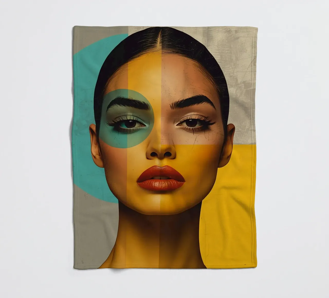 Woman's Portrait with Color Blocks and Geometric Shapes fleece blanket by DesignDoodle