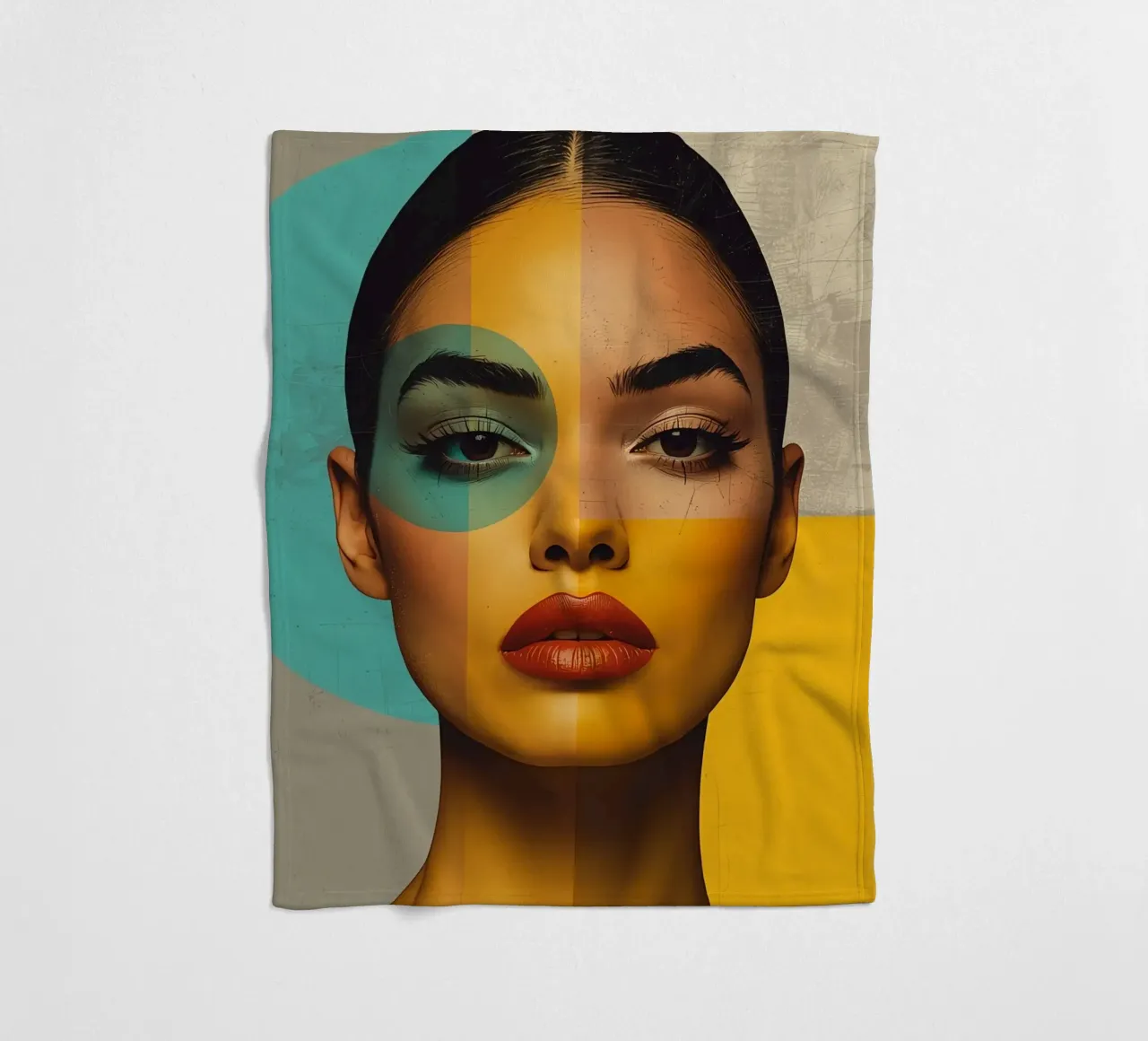 Woman's Portrait with Color Blocks and Geometric Shapes fleece blanket by DesignDoodle