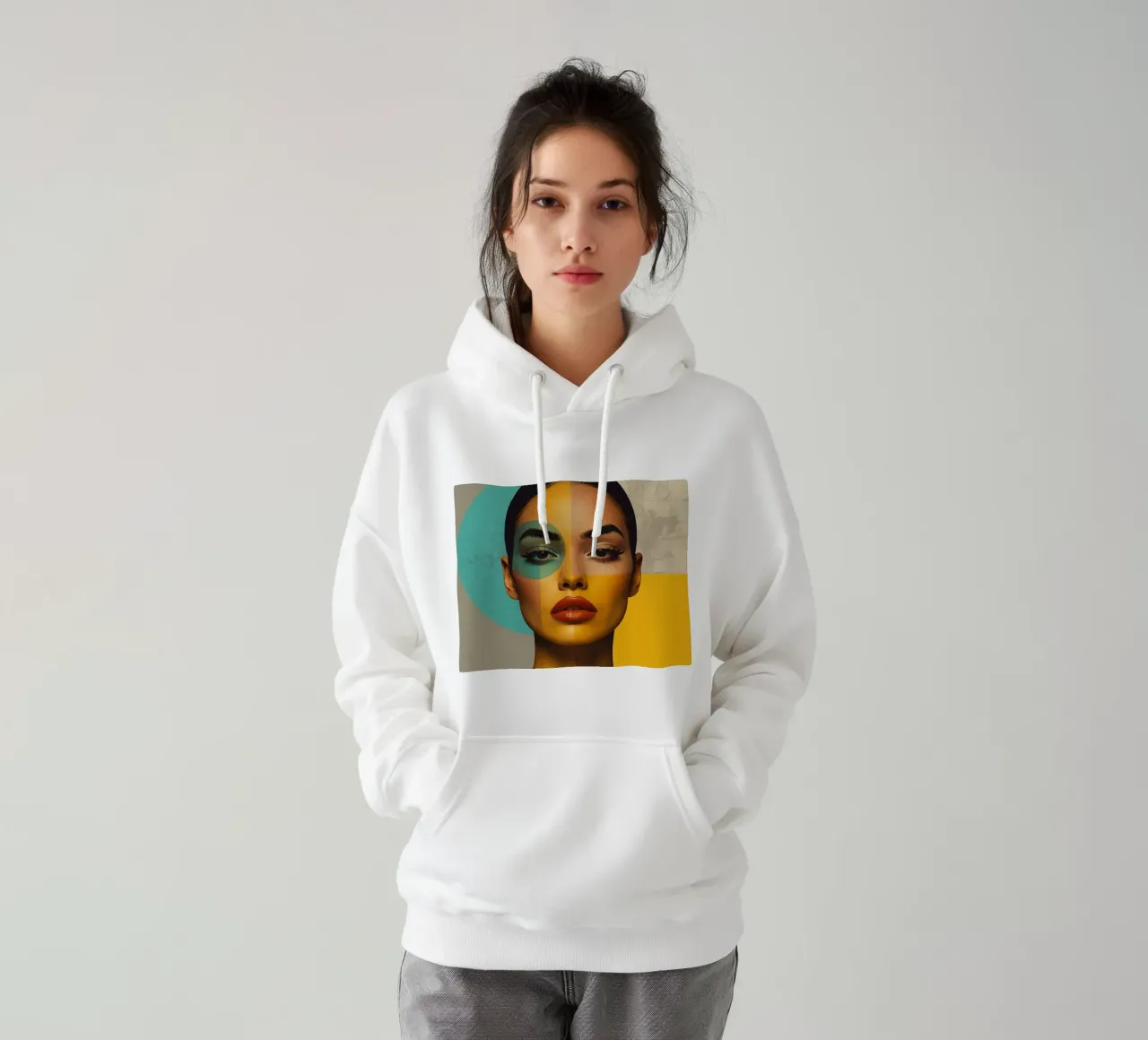 Ritratto di donna con blocchi di colore e forme geometriche felpa con cappuccio da DesignDoodle