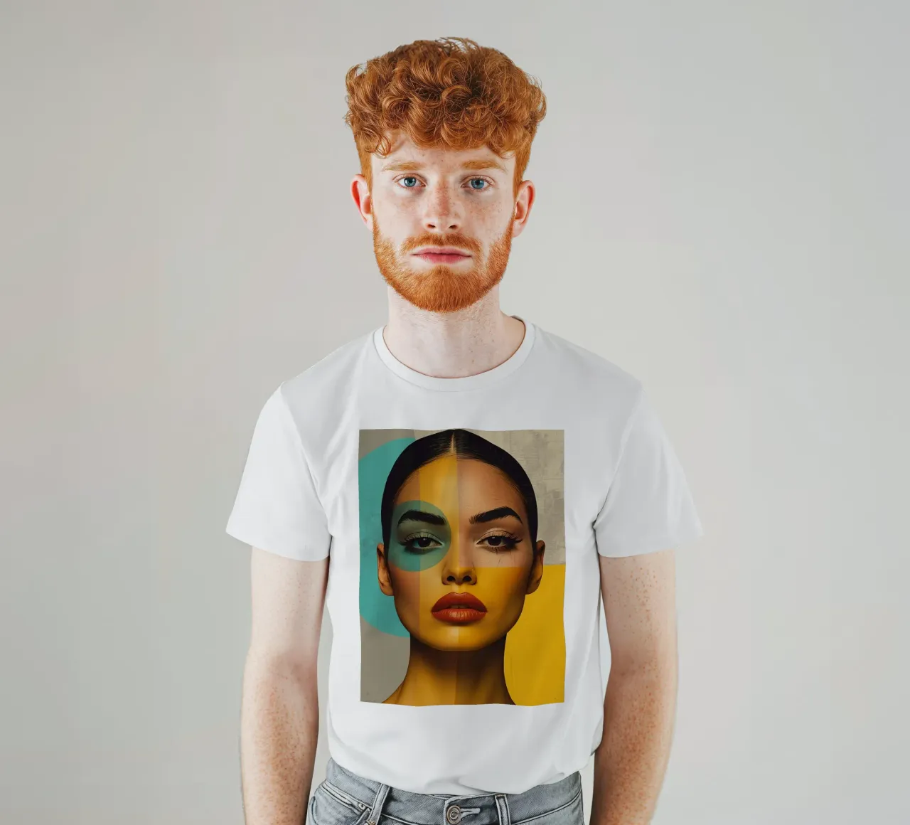 Woman's Portrait with Color Blocks and Geometric Shapes t-shirt by DesignDoodle