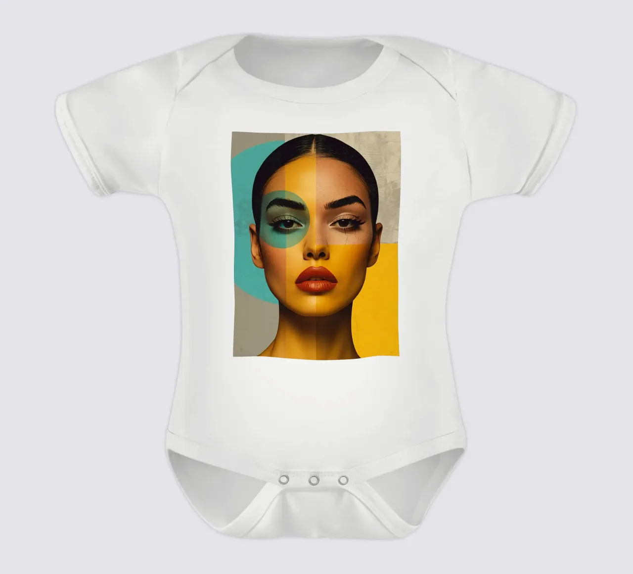 Woman's Portrait with Color Blocks and Geometric Shapes short-sleeve baby romper by DesignDoodle