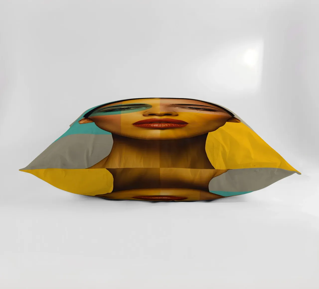 Ritratto di donna con blocchi di colore e forme geometriche cuscino da DesignDoodle