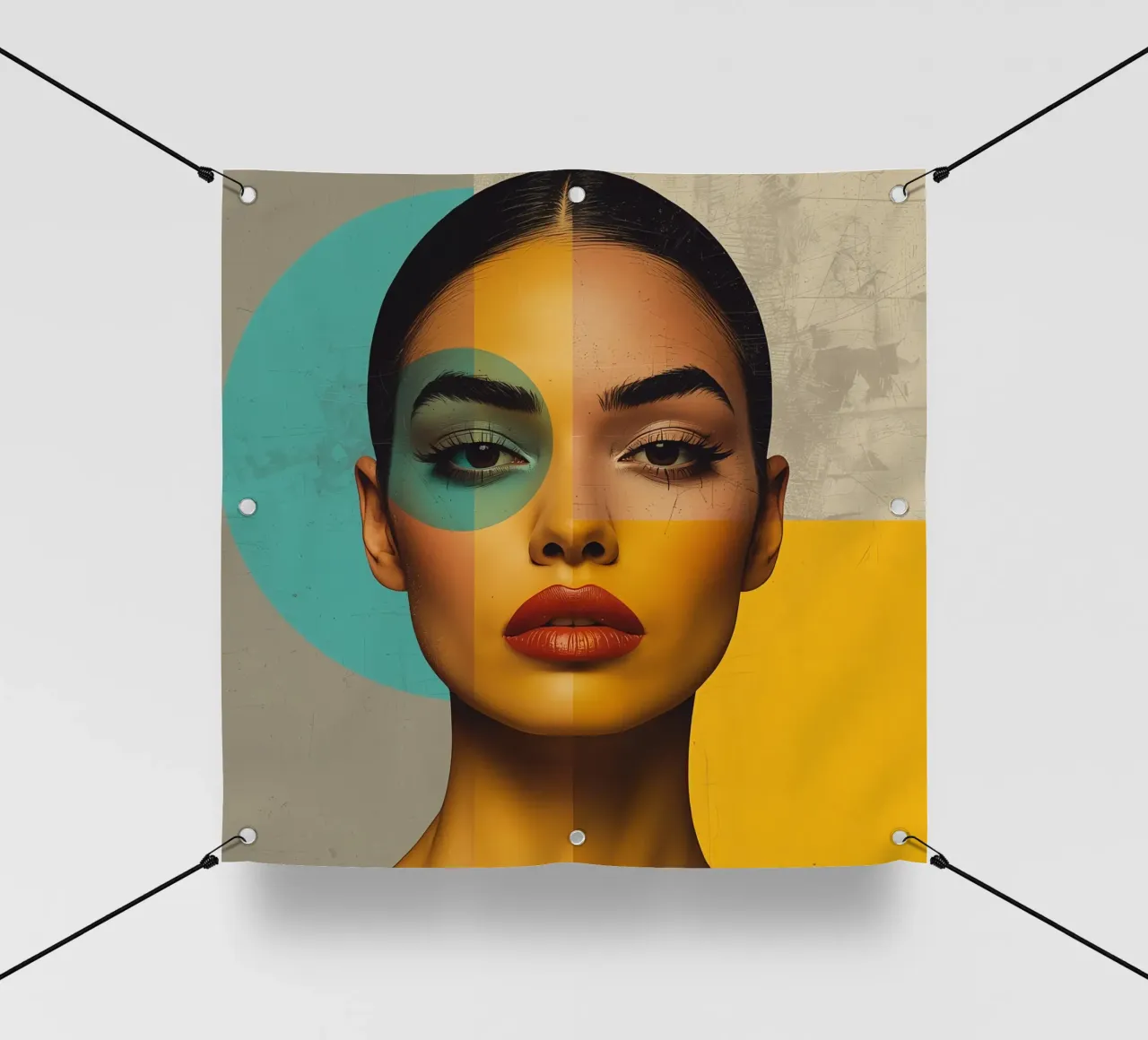 Ritratto di donna con blocchi di colore e forme geometriche telo in pvc da DesignDoodle