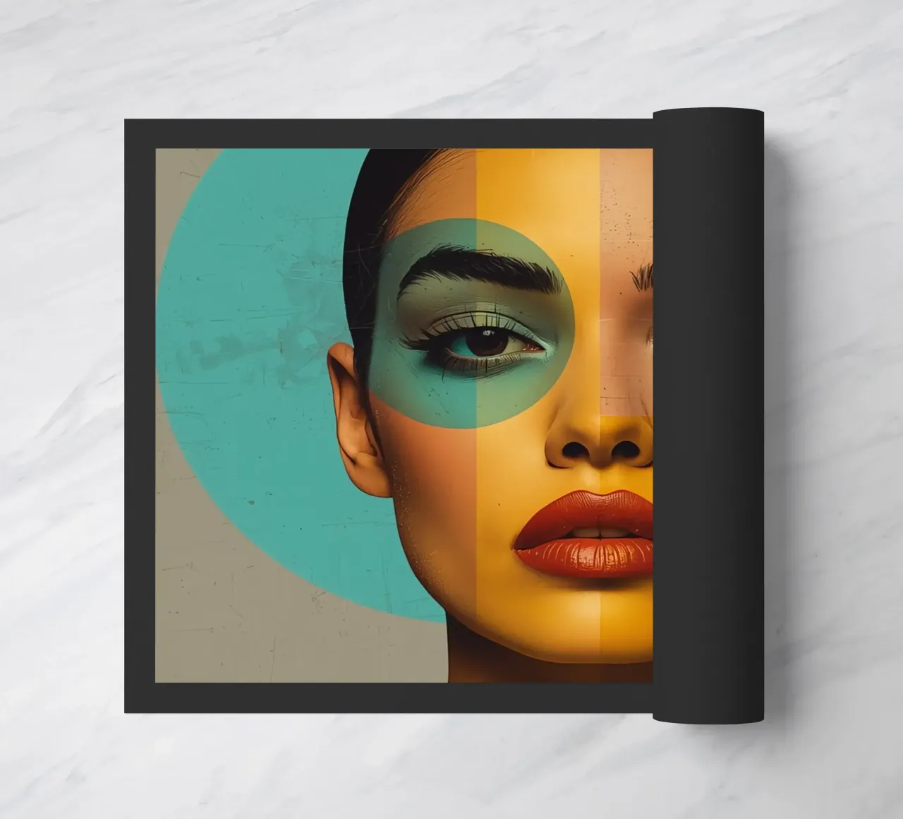 Woman's Portrait with Color Blocks and Geometric Shapes doormat by DesignDoodle