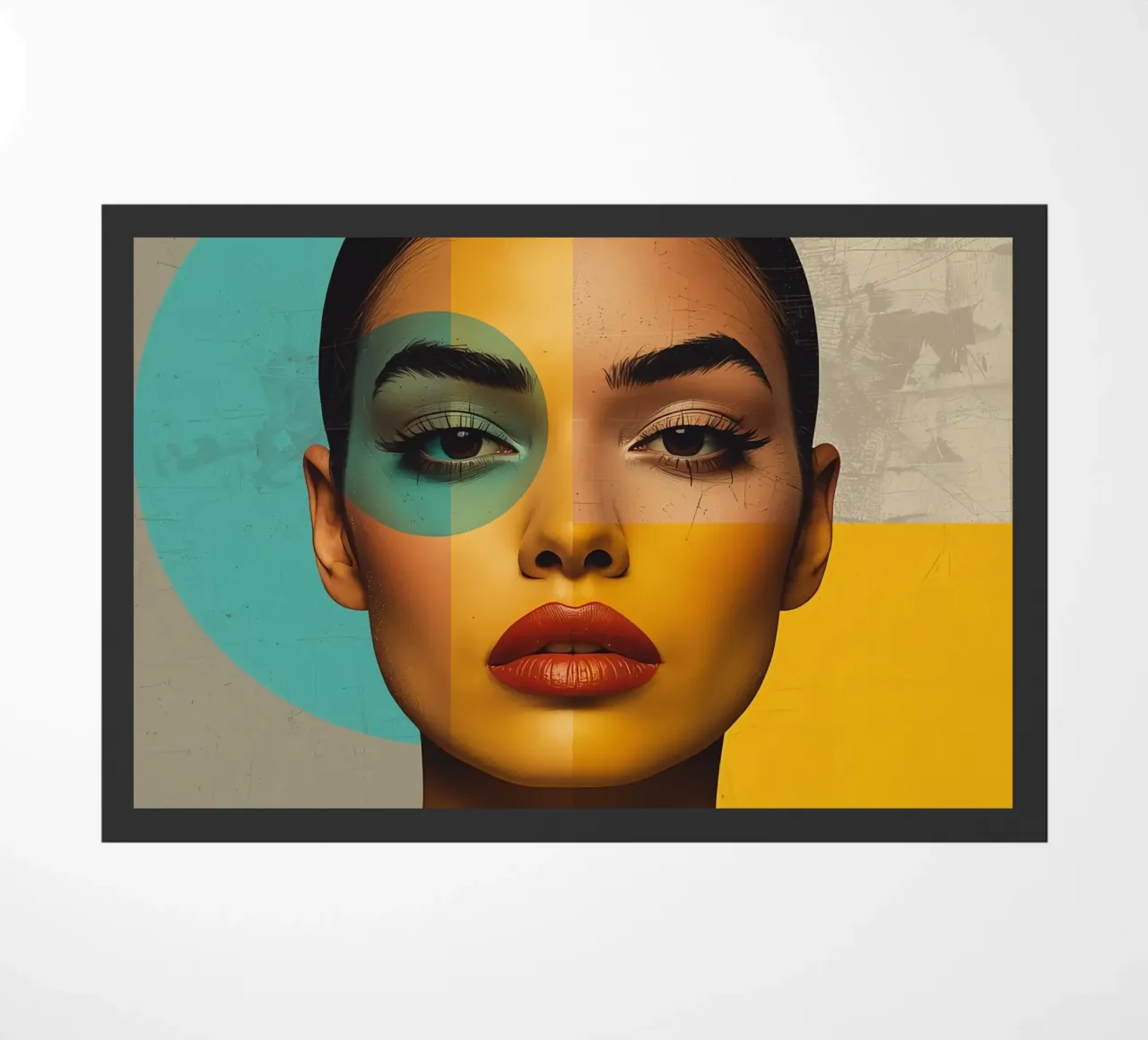 Woman's Portrait with Color Blocks and Geometric Shapes doormat by DesignDoodle