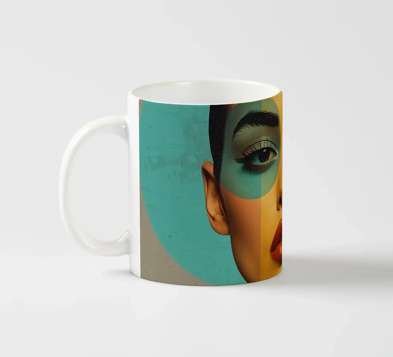Ritratto di donna con blocchi di colore e forme geometriche tazza in ceramica da DesignDoodle