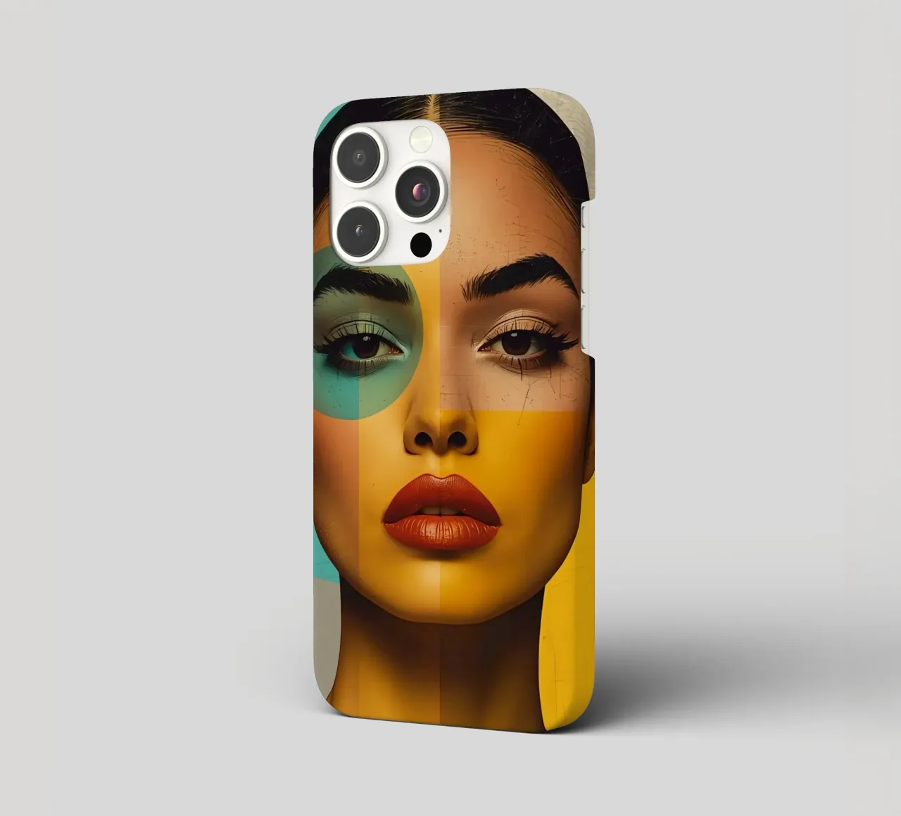Woman's Portrait with Color Blocks and Geometric Shapes iphone case by DesignDoodle