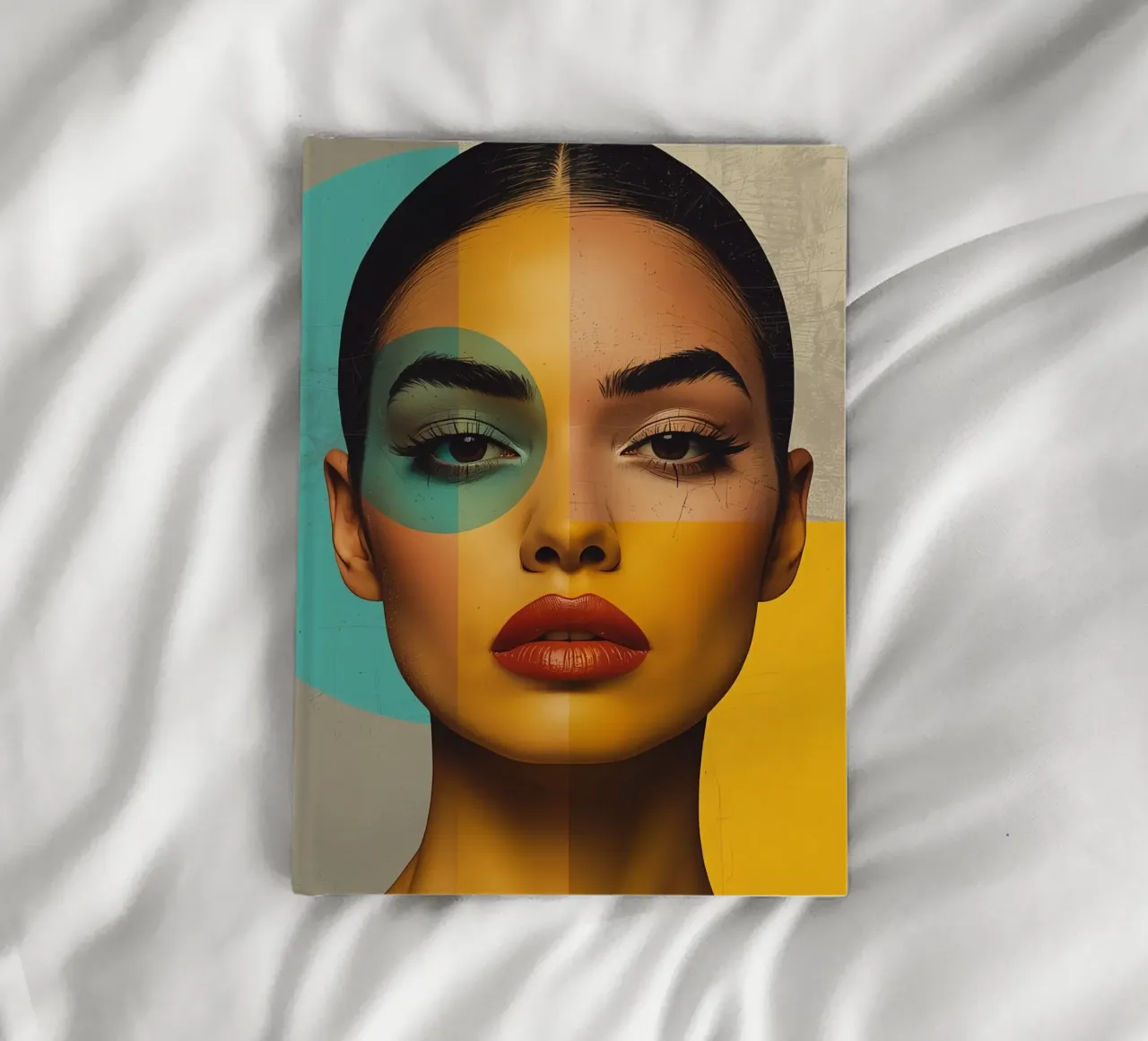 Ritratto di donna con blocchi di colore e forme geometriche diario da DesignDoodle