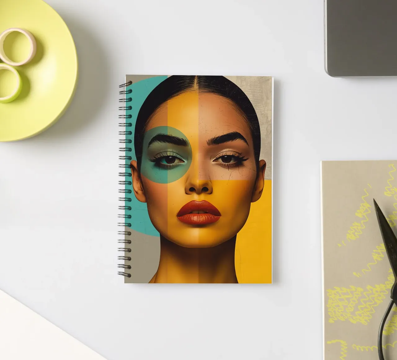 Woman's Portrait with Color Blocks and Geometric Shapes spiral notebook by DesignDoodle