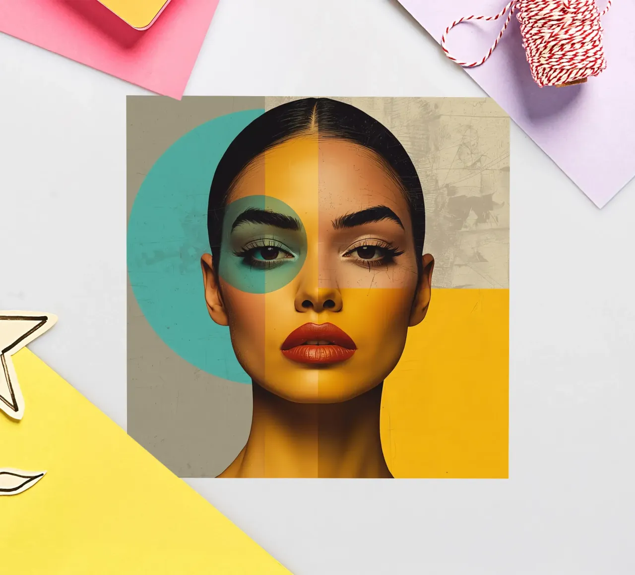 Woman's Portrait with Color Blocks and Geometric Shapes sticker by DesignDoodle