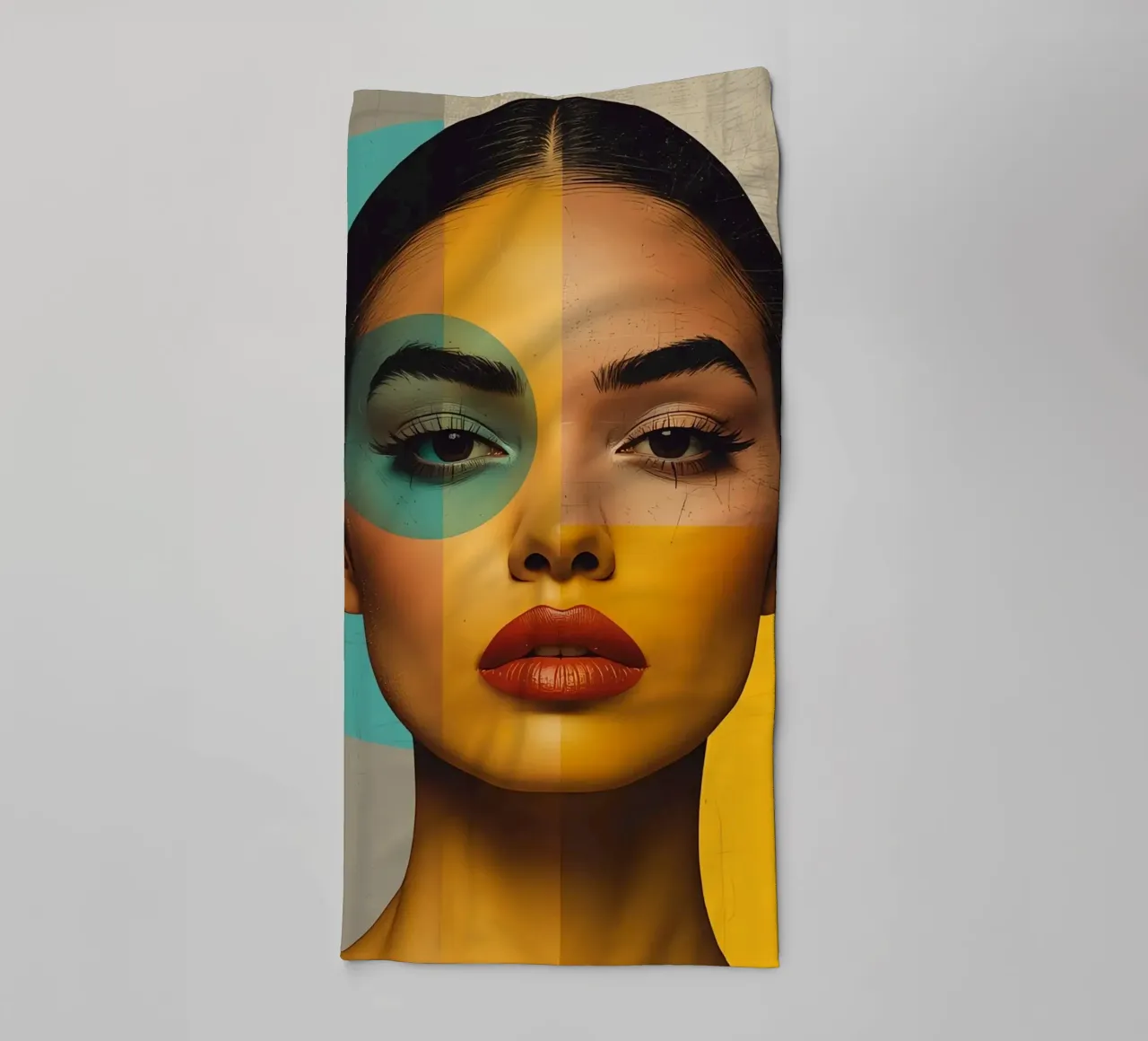 Woman's Portrait with Color Blocks and Geometric Shapes towel by DesignDoodle