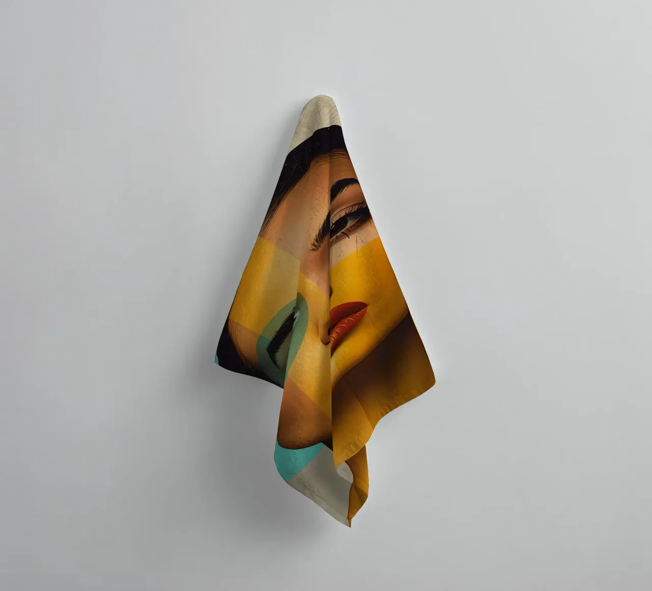 Woman's Portrait with Color Blocks and Geometric Shapes towel by DesignDoodle