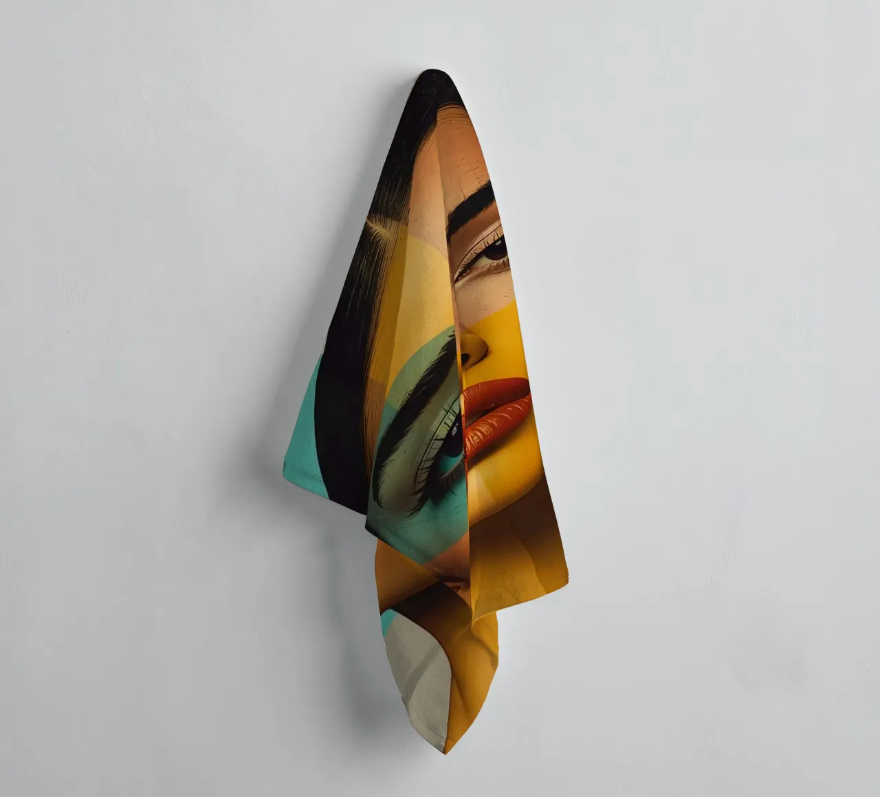 Woman's Portrait with Color Blocks and Geometric Shapes towel by DesignDoodle
