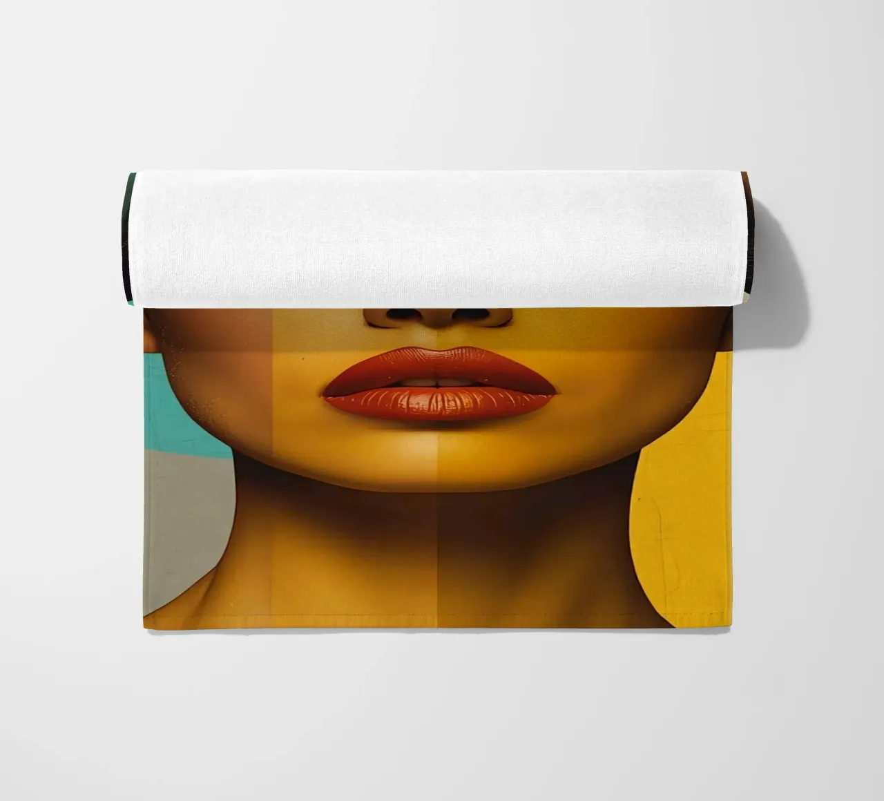 Woman's Portrait with Color Blocks and Geometric Shapes beach towel by DesignDoodle