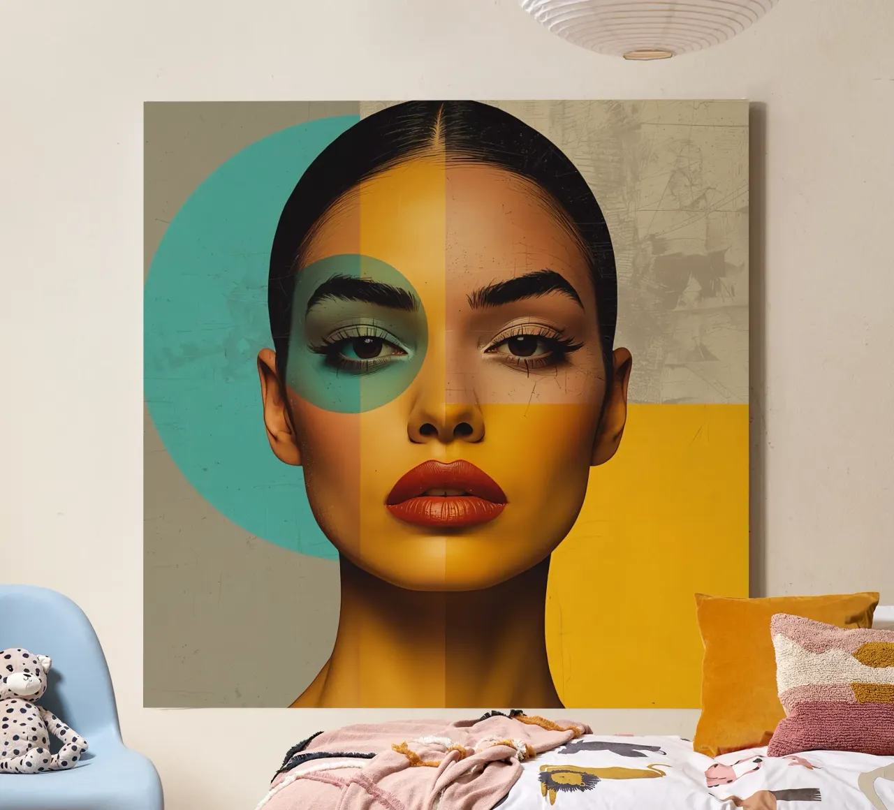 Ritratto di donna con blocchi di colore e forme geometriche tela con Cornice a cassetta da DesignDoodle