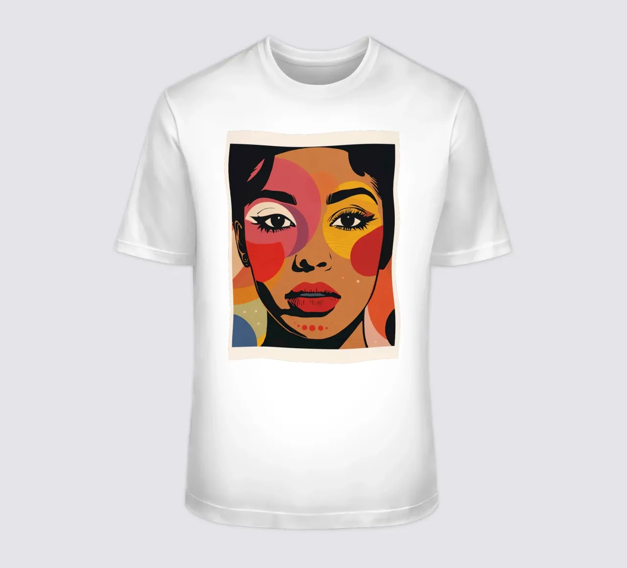 Ritratto di donna con illustrazione di forme geometriche colorate t-shirt da DesignDoodle