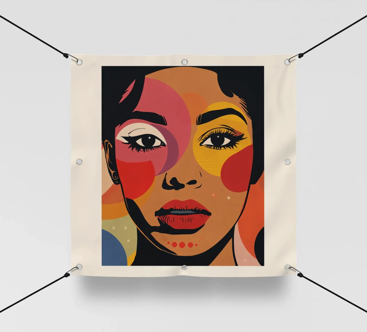 Ritratto di donna con illustrazione di forme geometriche colorate telo in pvc da DesignDoodle