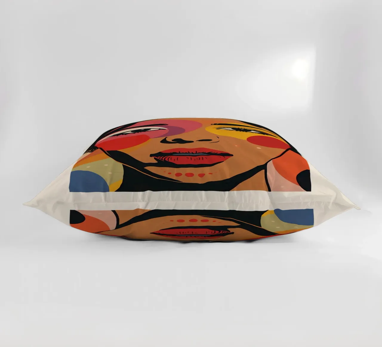 Ritratto di donna con illustrazione di forme geometriche colorate cuscino da DesignDoodle